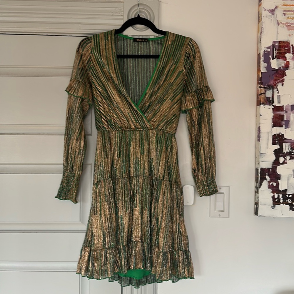 Green and gold party dress